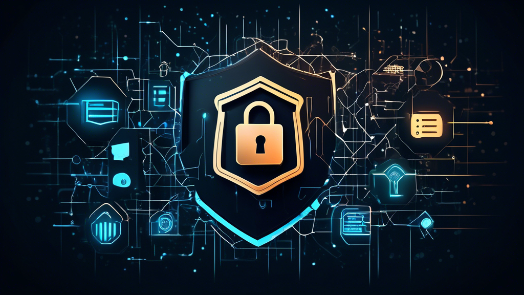 Create an image showcasing the top network security service providers, with their logos displayed on a futuristic digital network background. Include elements like shield icons, padlocks, and interconnected lines symbolizing strong security, along with a high-tech command center in the background. The atmosphere should convey cutting-edge technology and robust protection.