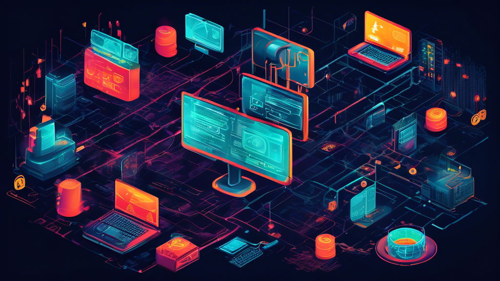 Create a detailed illustration of a sophisticated network security system in action. Depict various layers of security, including firewalls, intrusion detection systems, and encrypted data. Show hackers attempting to breach these defenses, only to be thwarted by vigilant cybersecurity professionals. Emphasize a seamless integration of technology and human expertise. Use a mix of dark and bright colors to signify threats versus security measures respectively.