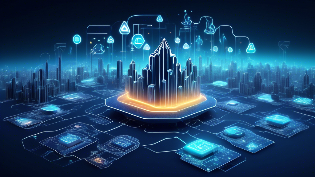 Create an image that illustrates the concept of advanced cyber security within a futuristic Google Cloud environment. Visualize a vast digital landscape, where layers of protective barriers symbolize robust security measures. Incorporate elements like glowing data streams, shield-like icons, and a digital fortress to represent fortified protection. Include subtle Google Cloud motifs to signify the setting, such as the recognizable Google Cloud logo integrated within the network. The color palette should include blues and greens to convey a sense of technology and security.